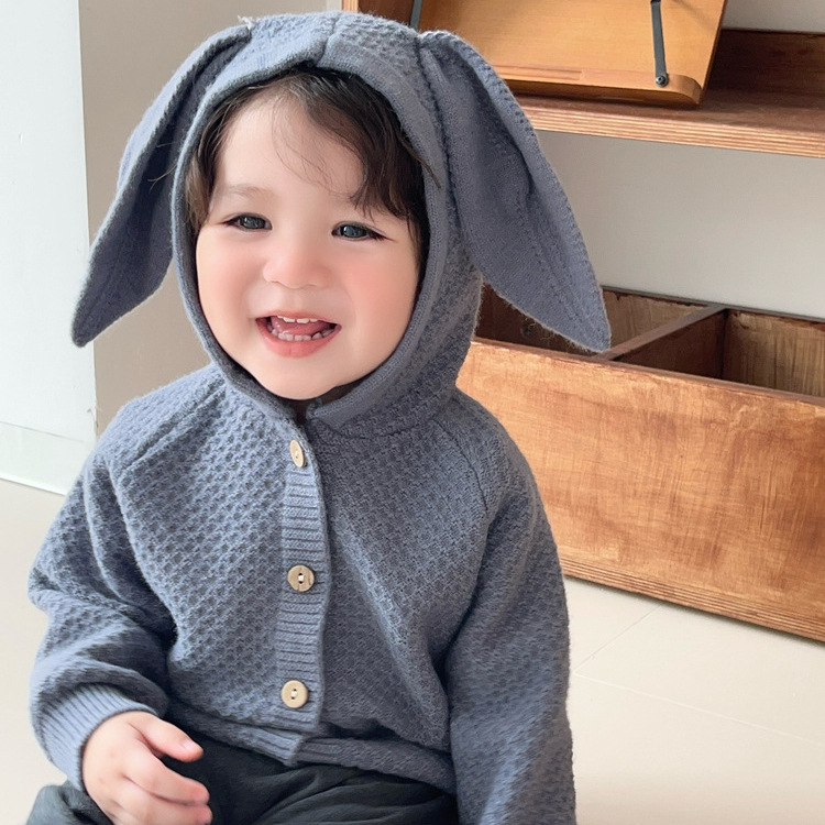 Knit Cardigan Infant - Kinder-Strickjacke mit langen Ohren und Kapuze,