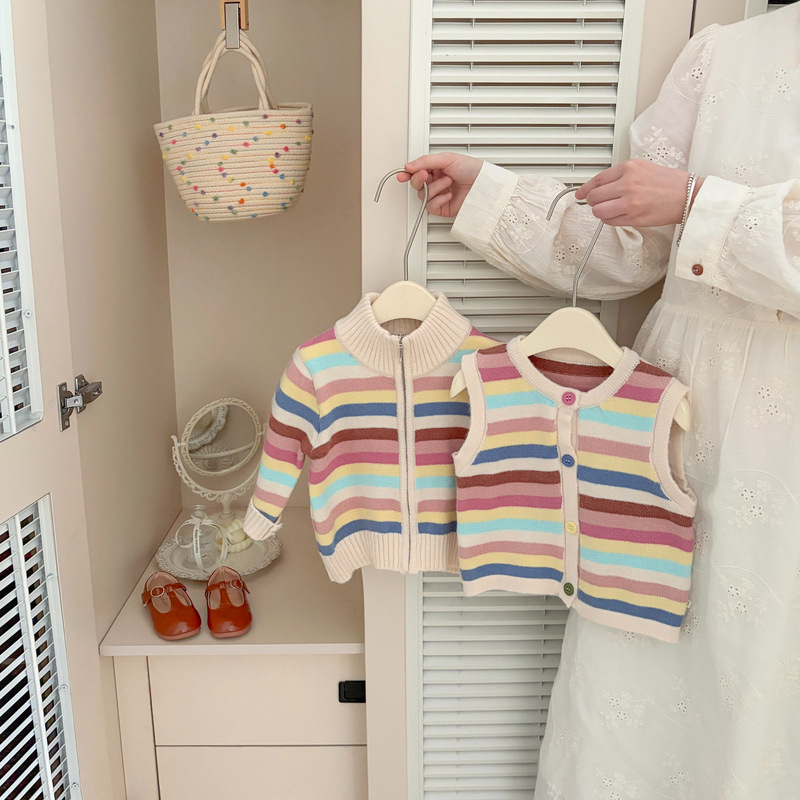 Knit Cardigan Infant - Koreanische Kinderkleidung für Babys, Vintage Gestreifter